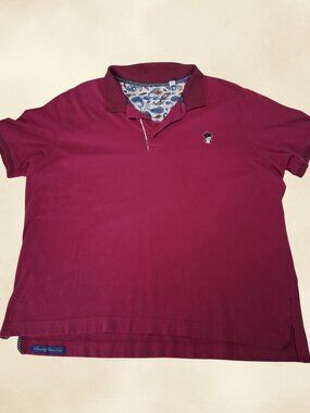 Robert Graham Men's 3XL Polo Shirt Maroon Burgundy Skull Embroidered Classic Fit